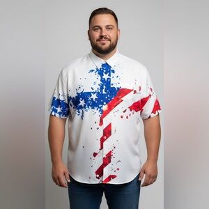 Patriotic flag Print Shirt Short Sleeve button up lightweight  men’s Size 4XL